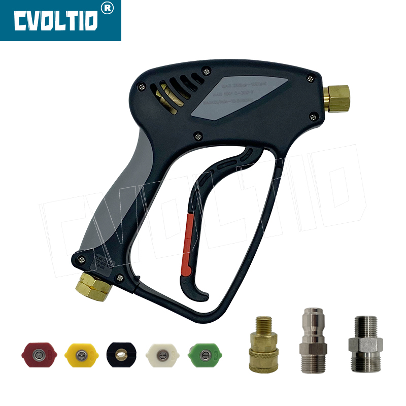 High Pressure Washer Short Gun 4000PSI, 3/8" Male Plug, M22-14 Fittings, 1/4” Quick Connector Coupler with 5 Nozzle Tips